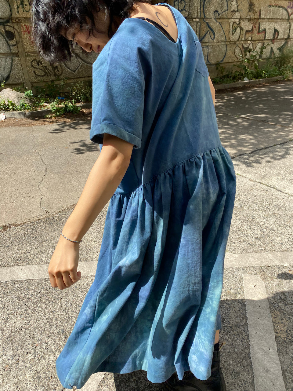 Indigo hand-dyed dress