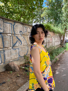 Tank tops made  from silk yellow kimonos.