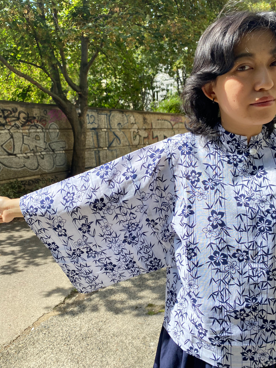 Kimono-style shirts made from yukata.