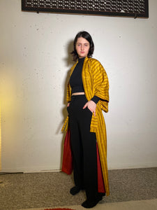 Kimono coat made from meisen silk and yellow kimono