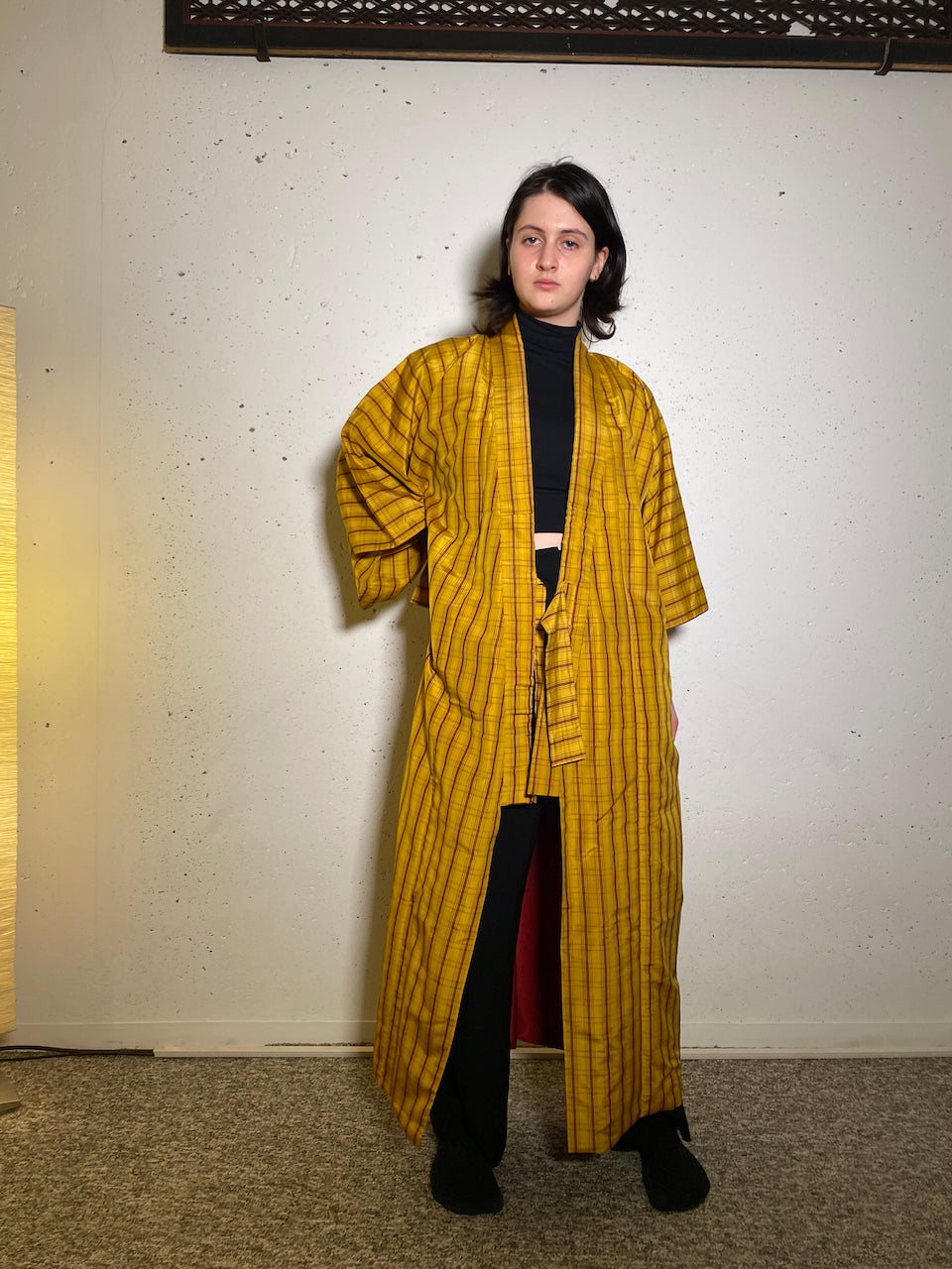 Kimono coat made from meisen silk and yellow kimono