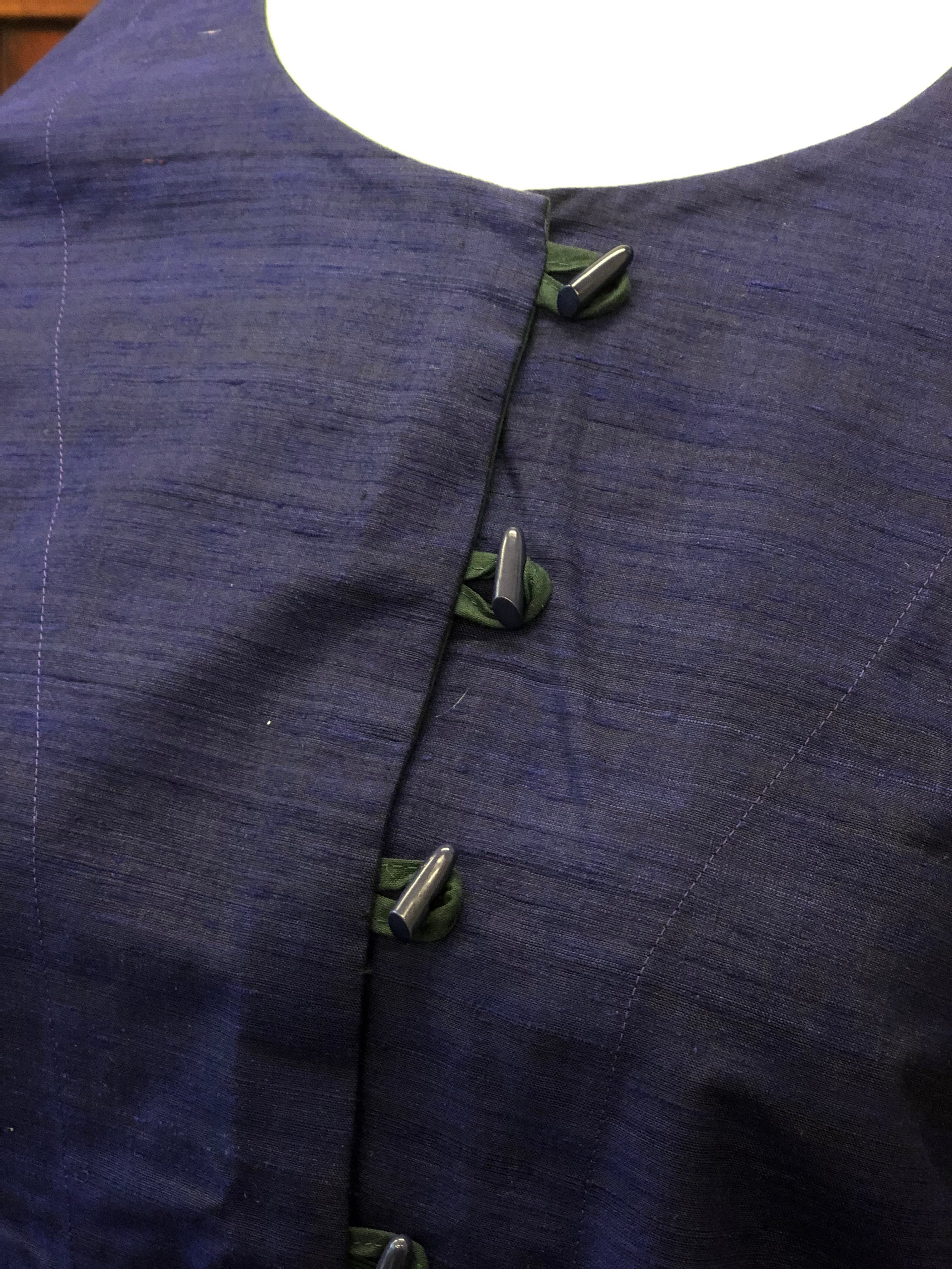 Silk kimono, navy blue and green dress