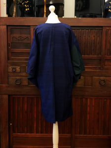Silk kimono, navy blue and green dress
