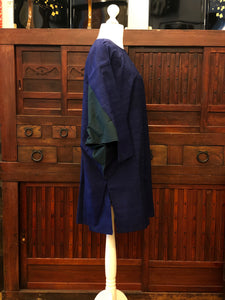 Silk kimono, navy blue and green dress