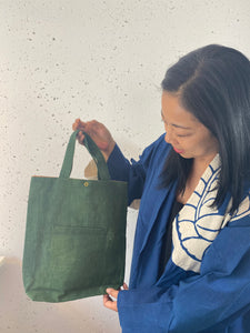 handbag with old japanese green indigo-cloth