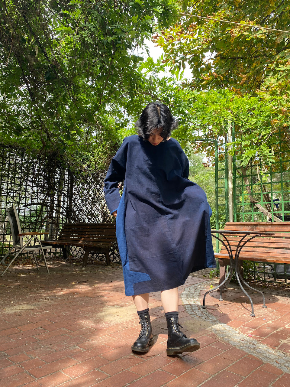 Indigo patchwork dress