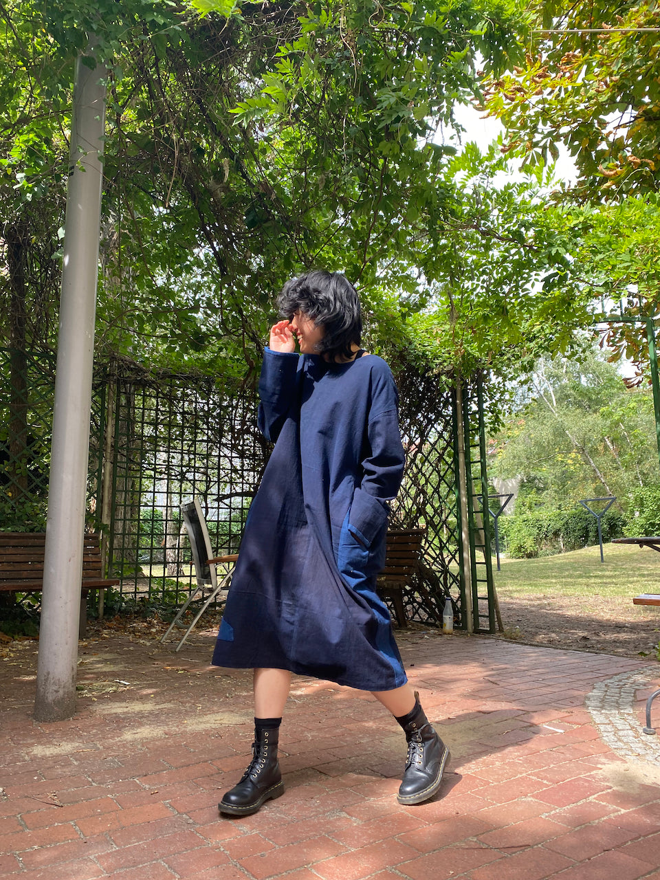 Indigo patchwork dress